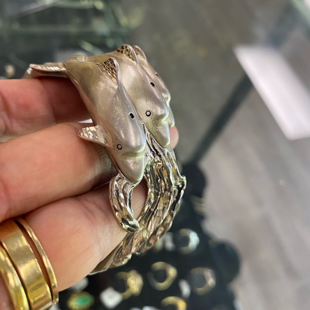 Designer Sterling Silver Dolphin Cuff Bracelet - Picture 4 of 12